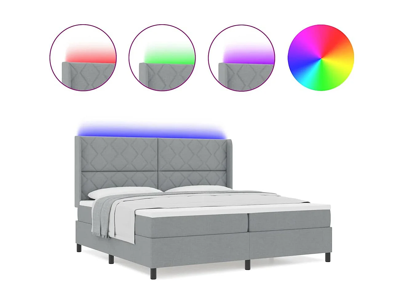 Cama tipo Box Spring con colchón Gris claro 200 x 200 cm tela