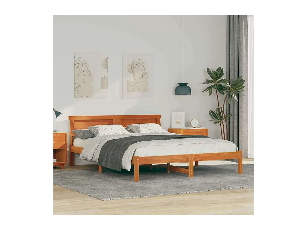 Cadre de lit Marron cire 150 x 200 cm Bois massif en pin