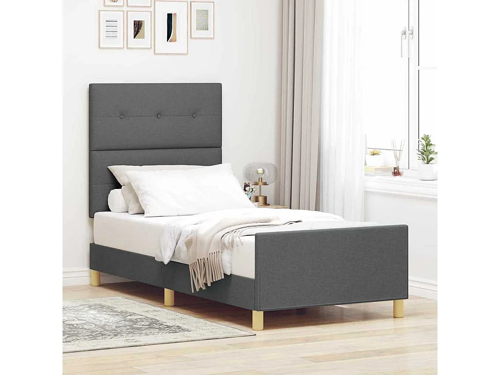 Estructura de cama con cabecera Gris oscuro 90 x 190 cm tela