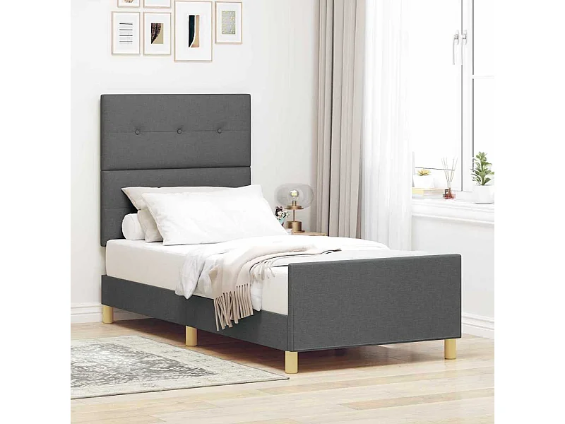 Estructura de cama con cabecera Gris oscuro 90 x 190 cm tela