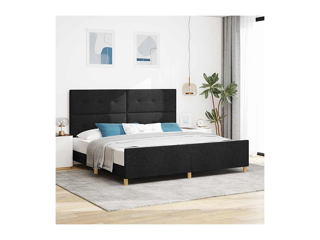 Cadre de lit avec tête de lit Noir 200 x 200 cm tissu