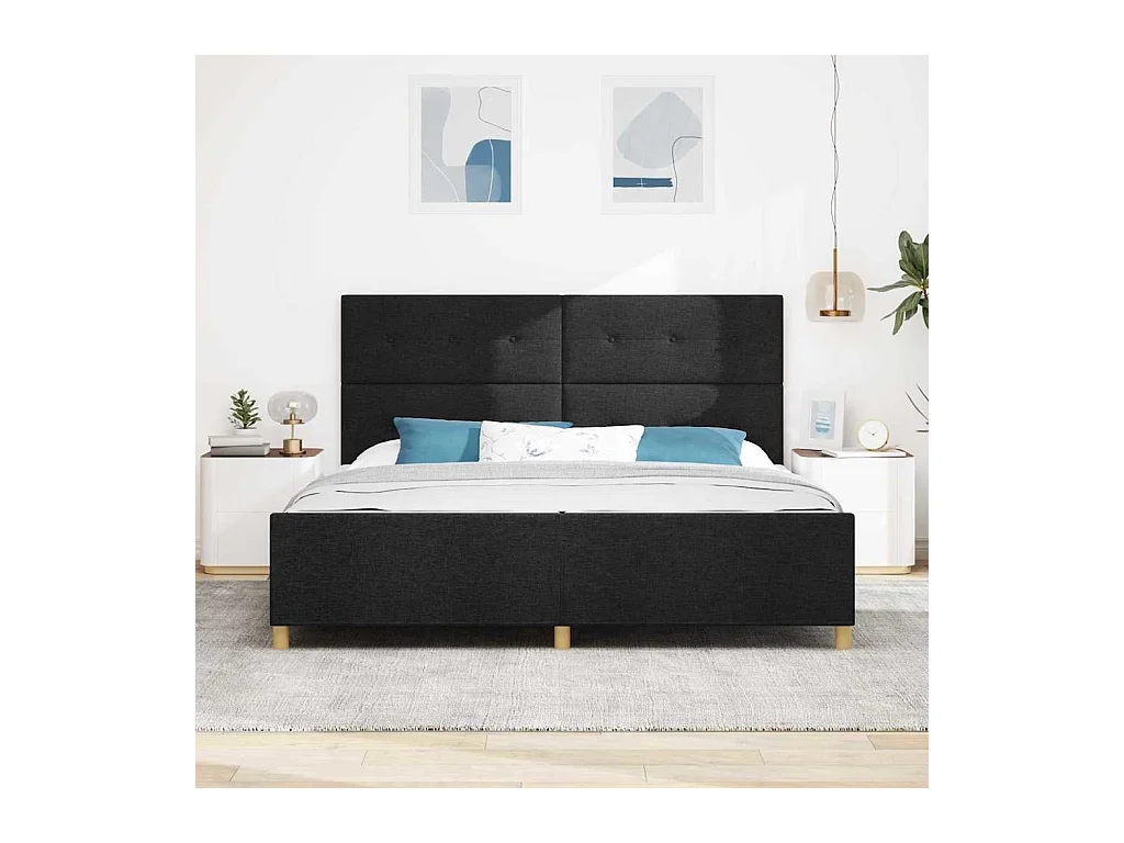 Cadre de lit avec tête de lit Noir 200 x 200 cm tissu