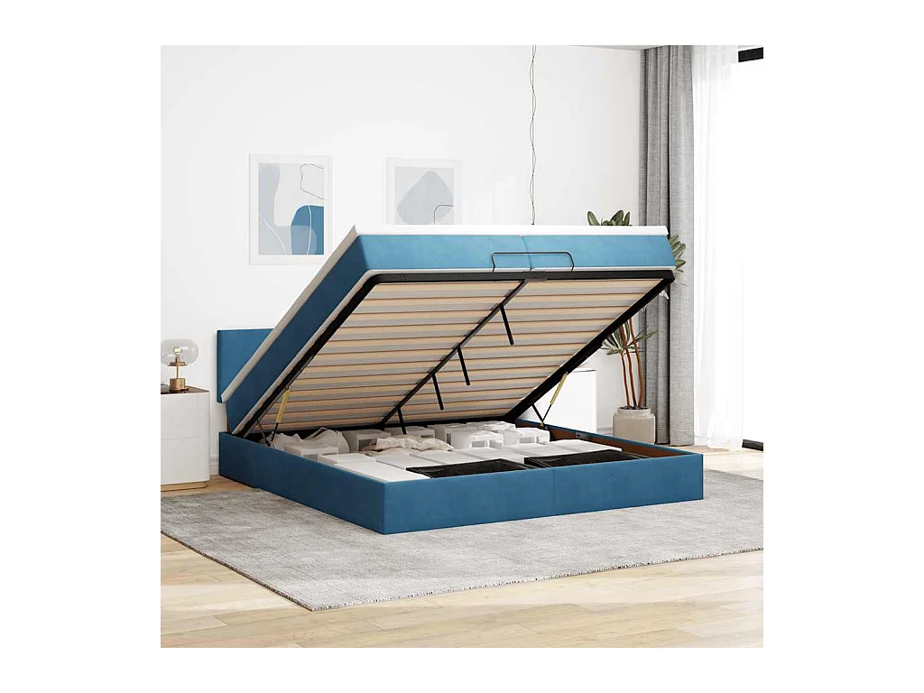Ottoman bed met matras 200x200 cm fluweel donkerblauw