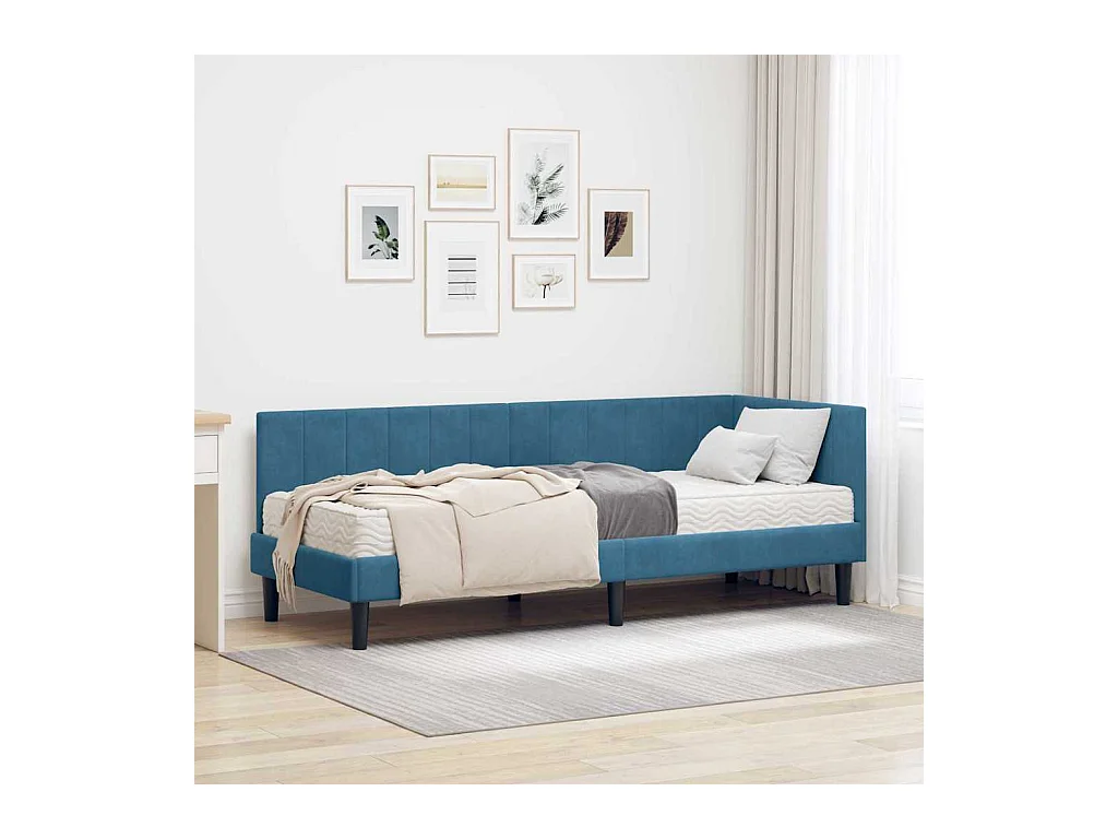 Cadre de lit d'angle avec matelas Bleu 80 x 200 cm Velours