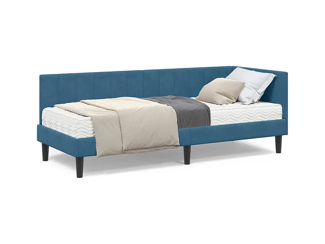 Cadre de lit d'angle avec matelas Bleu 80 x 200 cm Velours