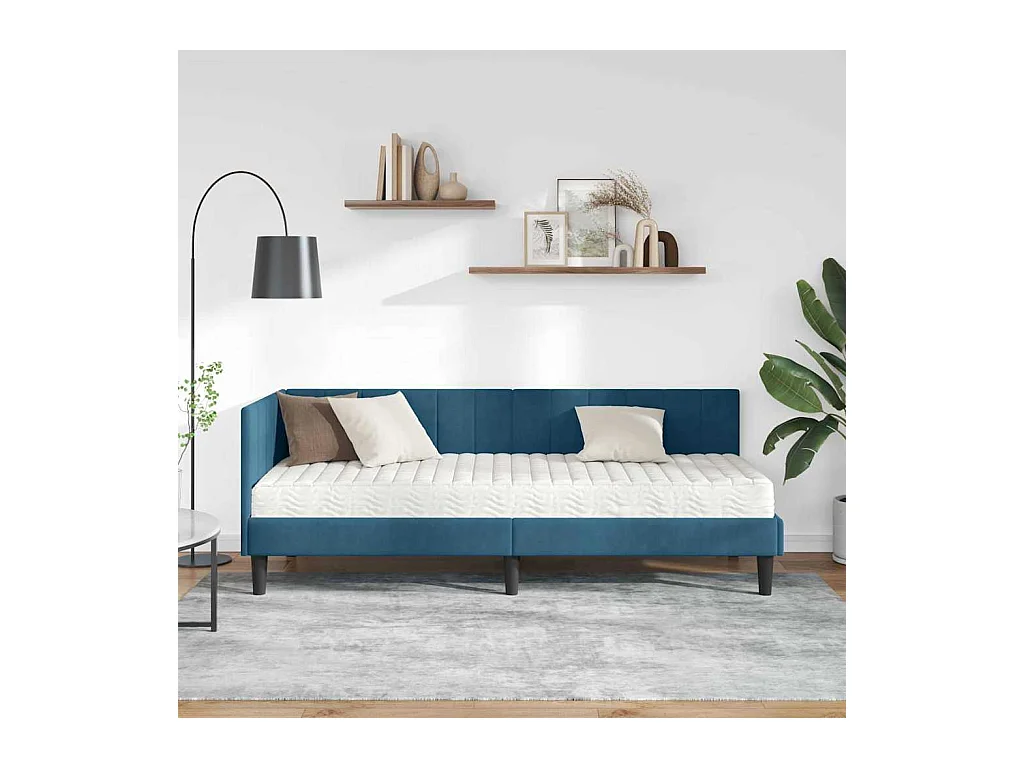 Cadre de lit d'angle avec matelas Bleu 80 x 200 cm Velours