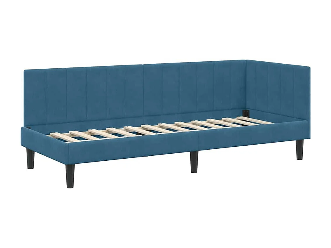 Cadre de lit d'angle avec matelas Bleu 80 x 200 cm Velours