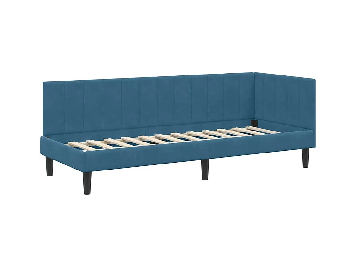 Cadre de lit d'angle avec matelas Bleu 80 x 200 cm Velours