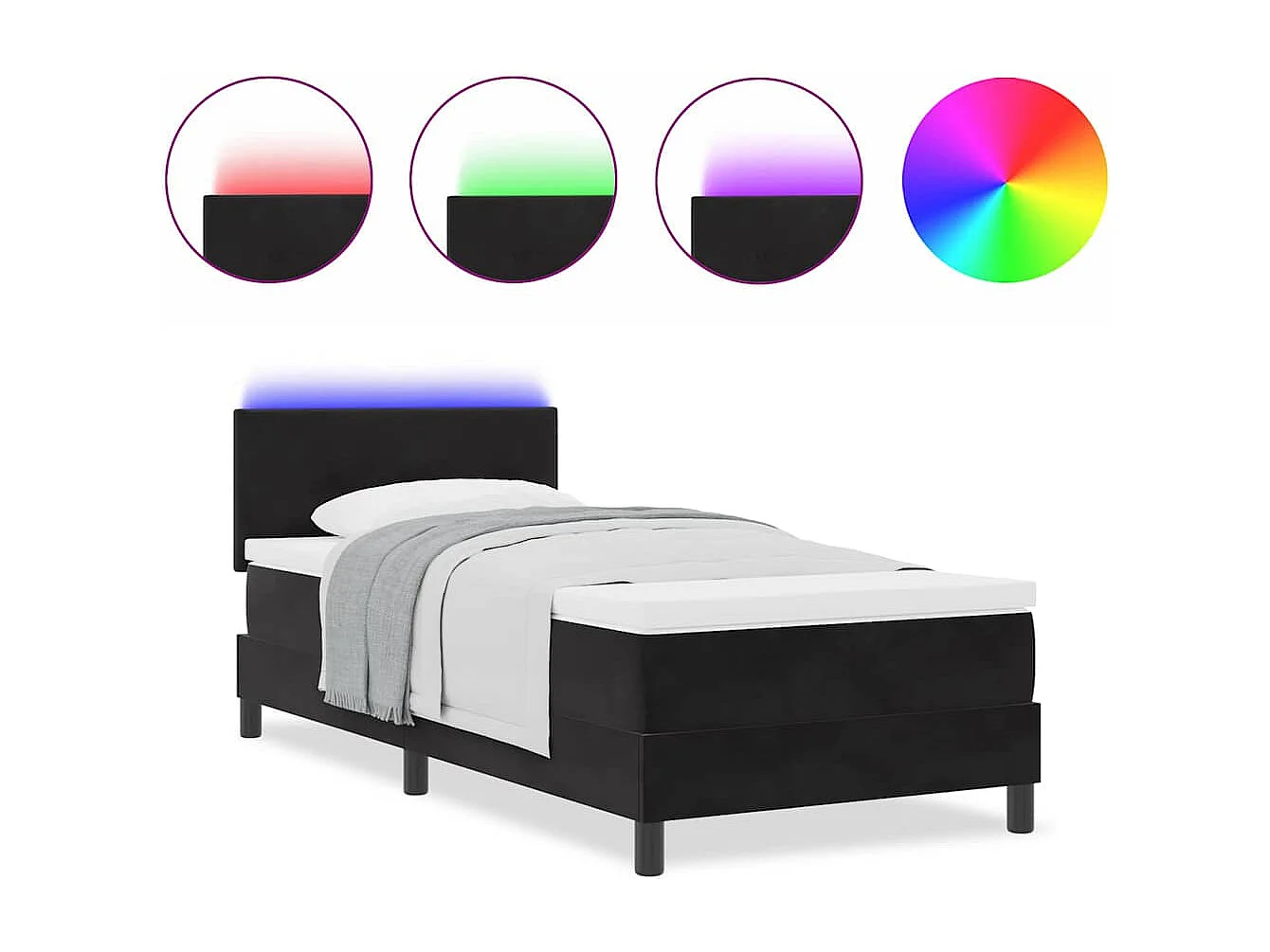 Cama tipo Box Spring con cabecera Negro 100 x 200 cm Terciopelo