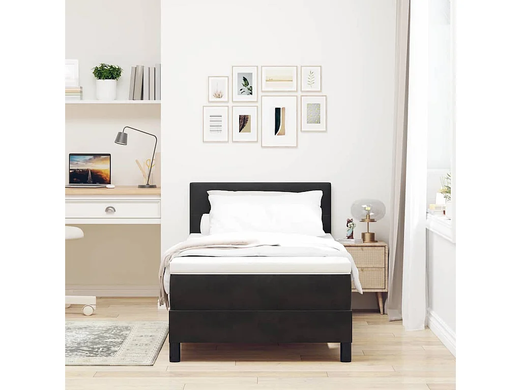 Cama tipo Box Spring con cabecera Negro 100 x 200 cm Terciopelo