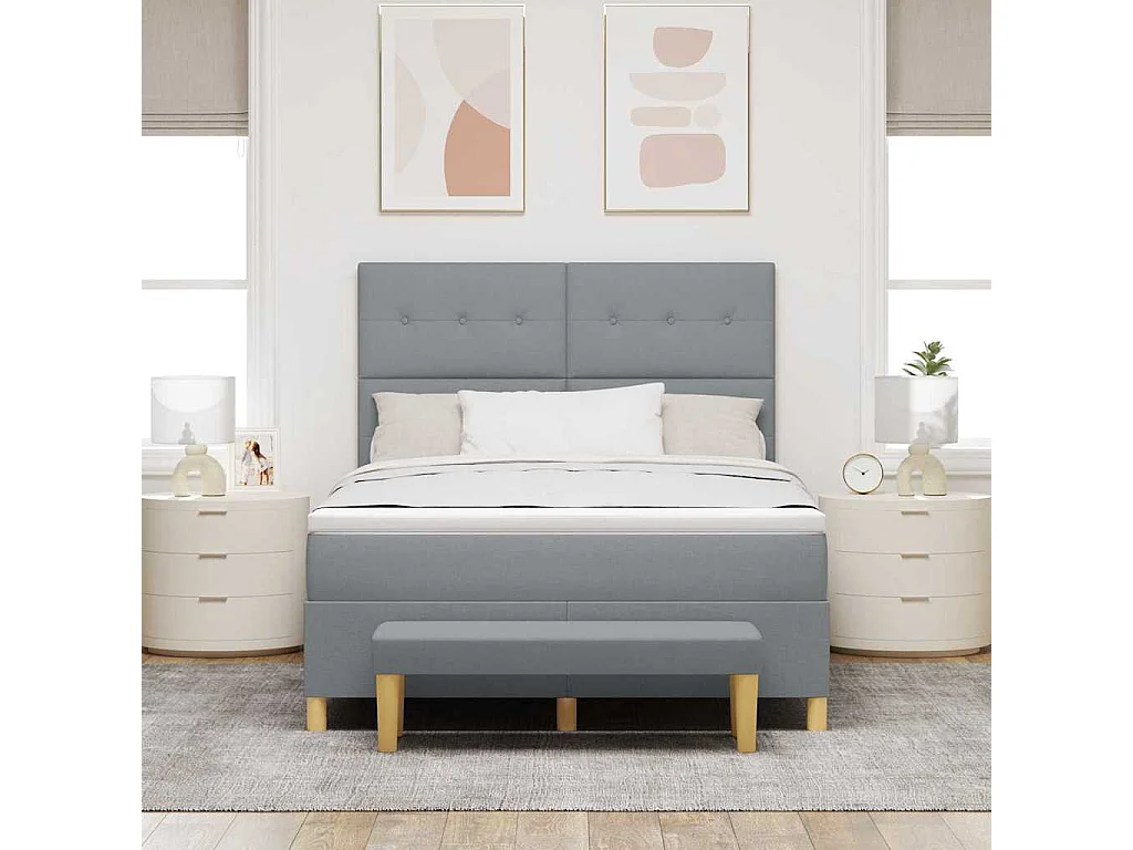 Cadre de lit avec matelas Gris clair 140 x 190 cm tissu