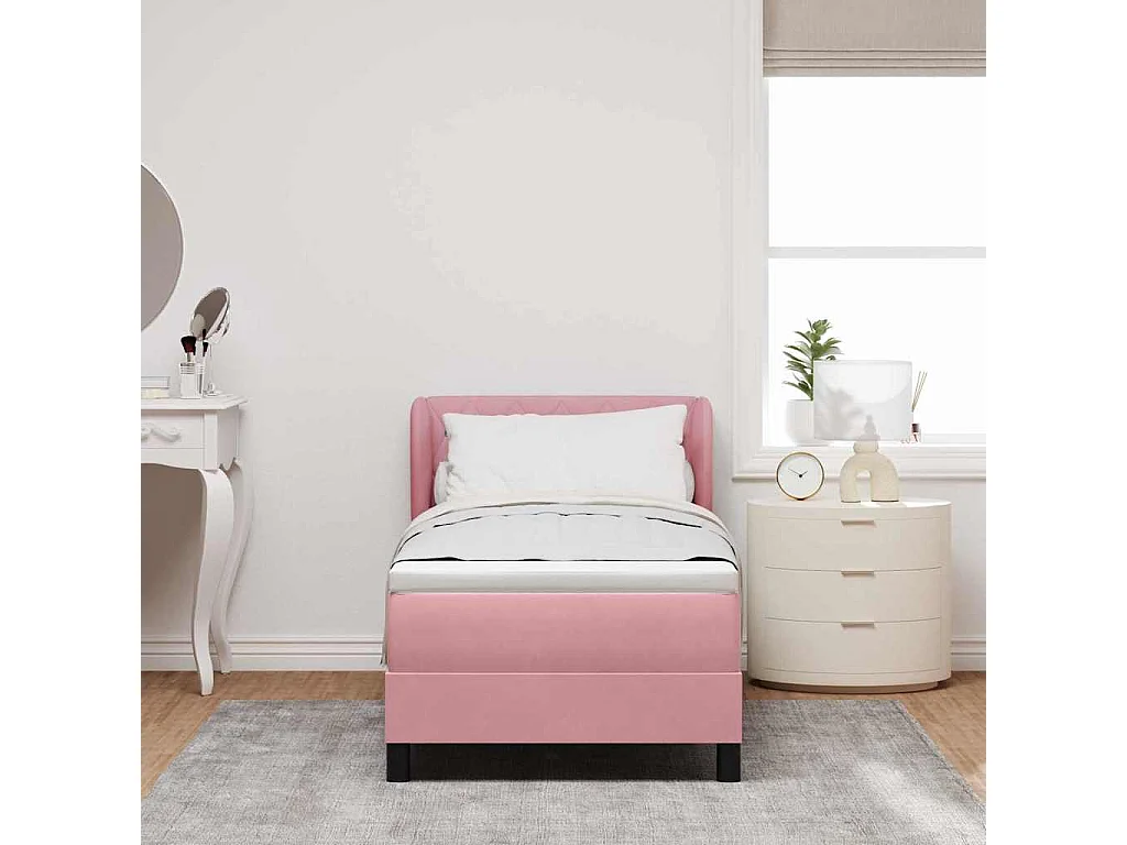 Cama con Somier y Colchón Gris Oscuro 80x200 cm Terciopelo Rosa
