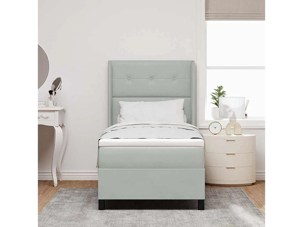 Cama tipo Box Spring Gris claro 80 x 200 cm Terciopelo