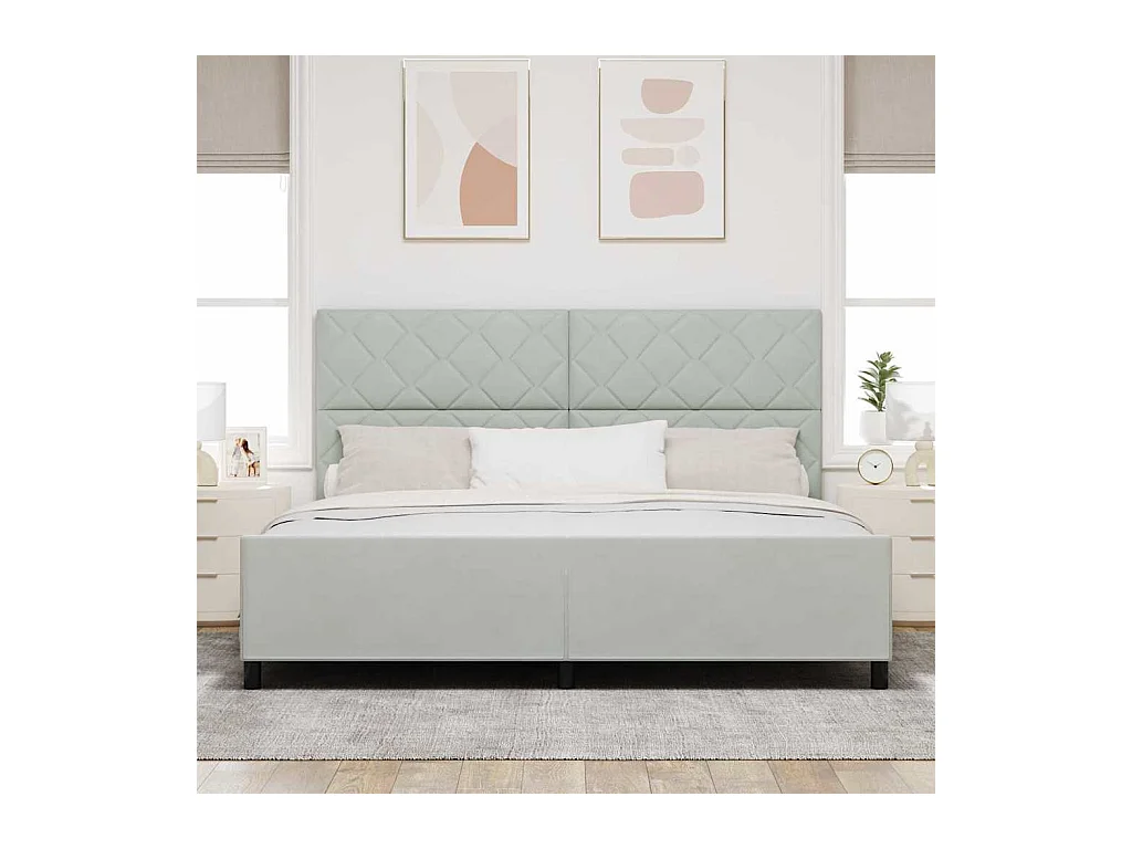 Cadre de lit avec tête de lit Gris clair 200 x 200 cm Velours