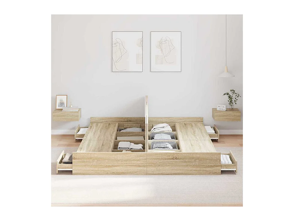 Cadre de lit avec rangement Chêne sonoma 180 x 200 cm