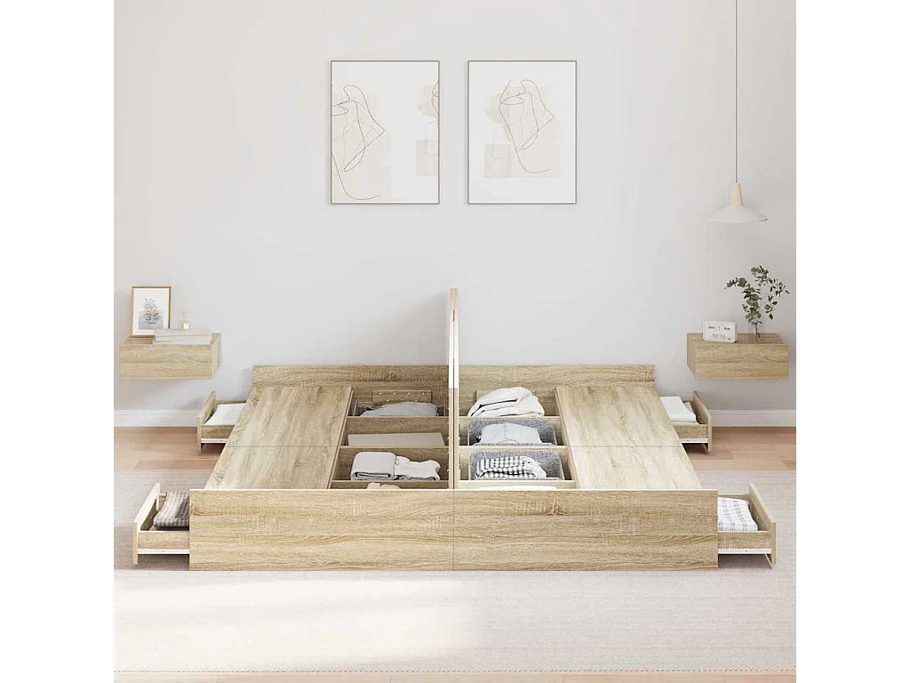 Cadre de lit avec rangement Chêne sonoma 180 x 200 cm