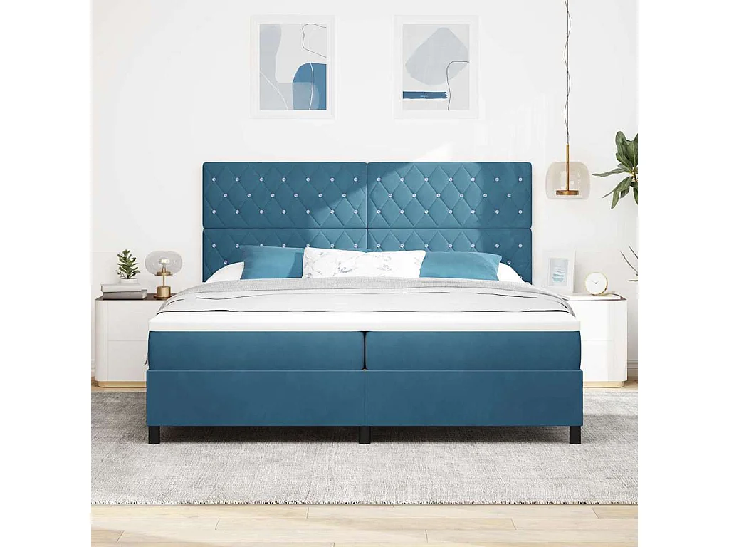 Cama tipo Box Spring Azul oscuro 200 x 200 cm Terciopelo