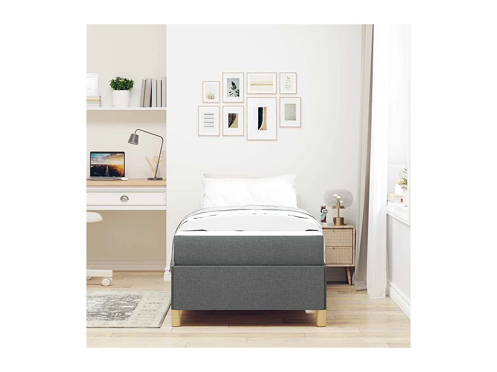 Cadre de lit avec matelas Gris foncé 100 x 200 cm tissu