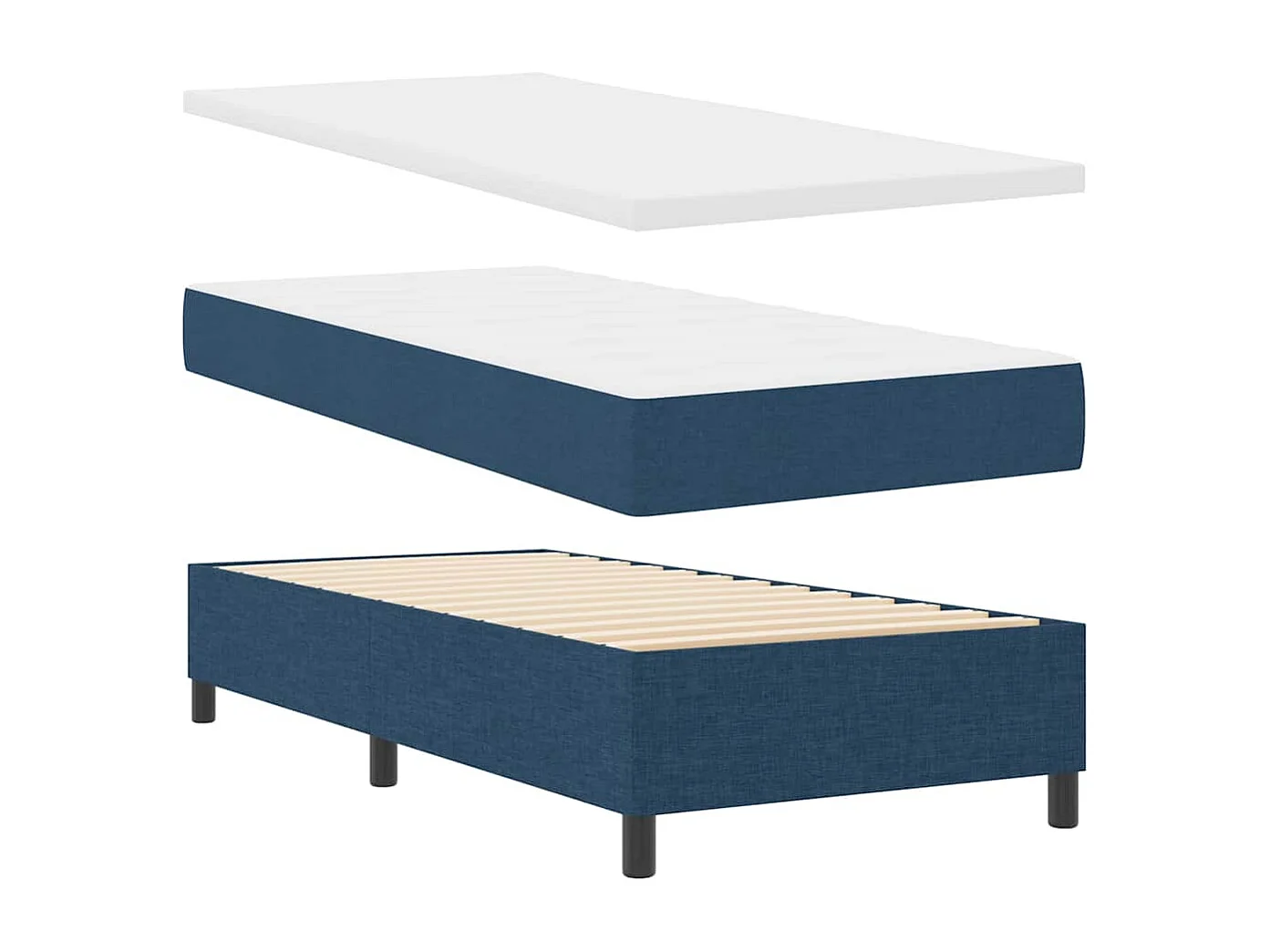 Cama tipo Box Spring con colchón Azul 90 x 190 cm tela