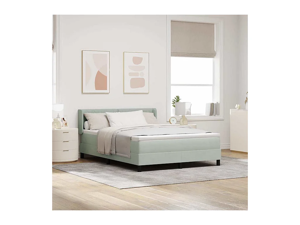 Cama Box com Colchão Preta 100x200 cm Veludo Cinzento-claro