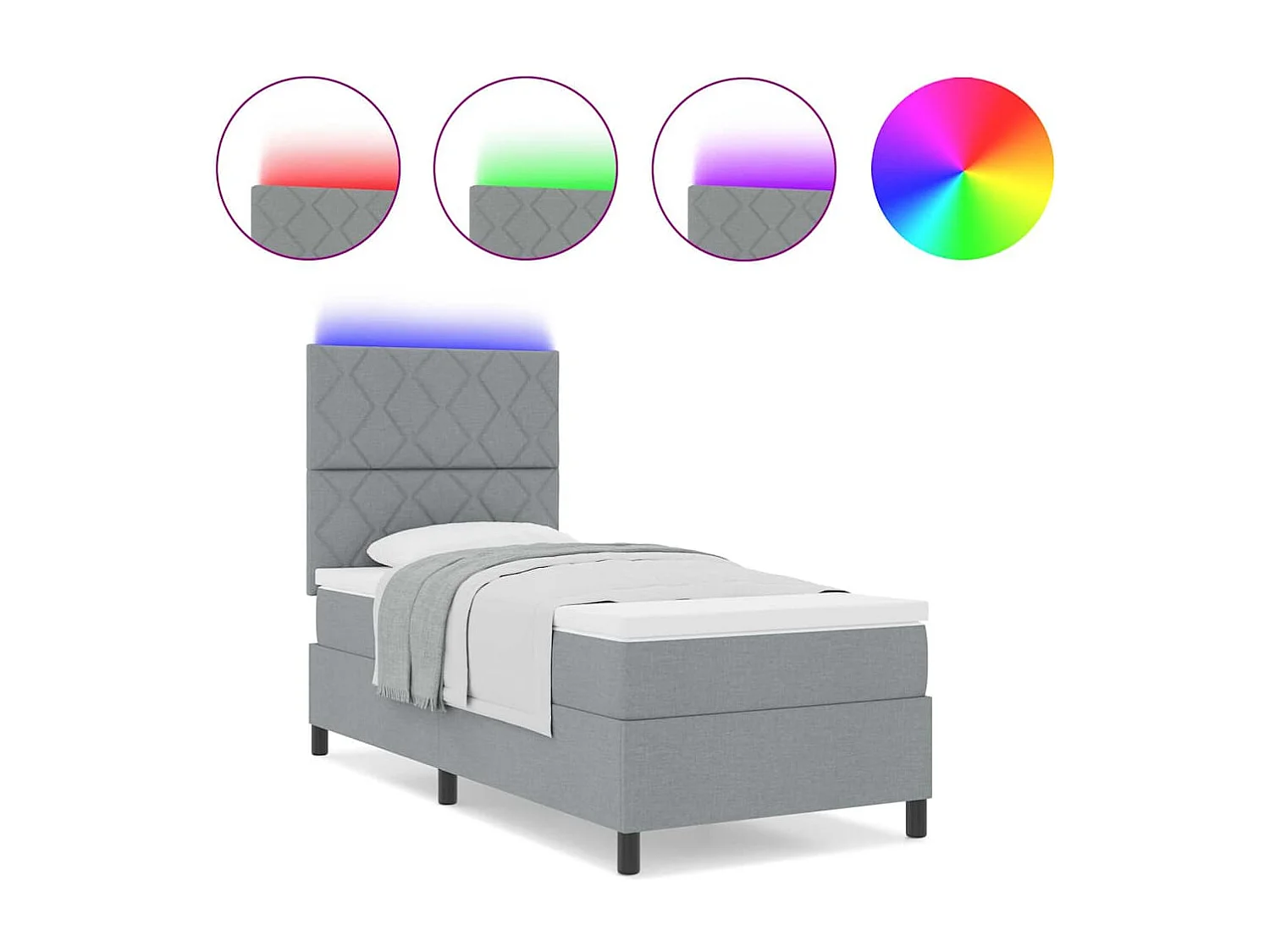 Cama tipo Box Spring con colchón Gris claro 100 x 200 cm tela