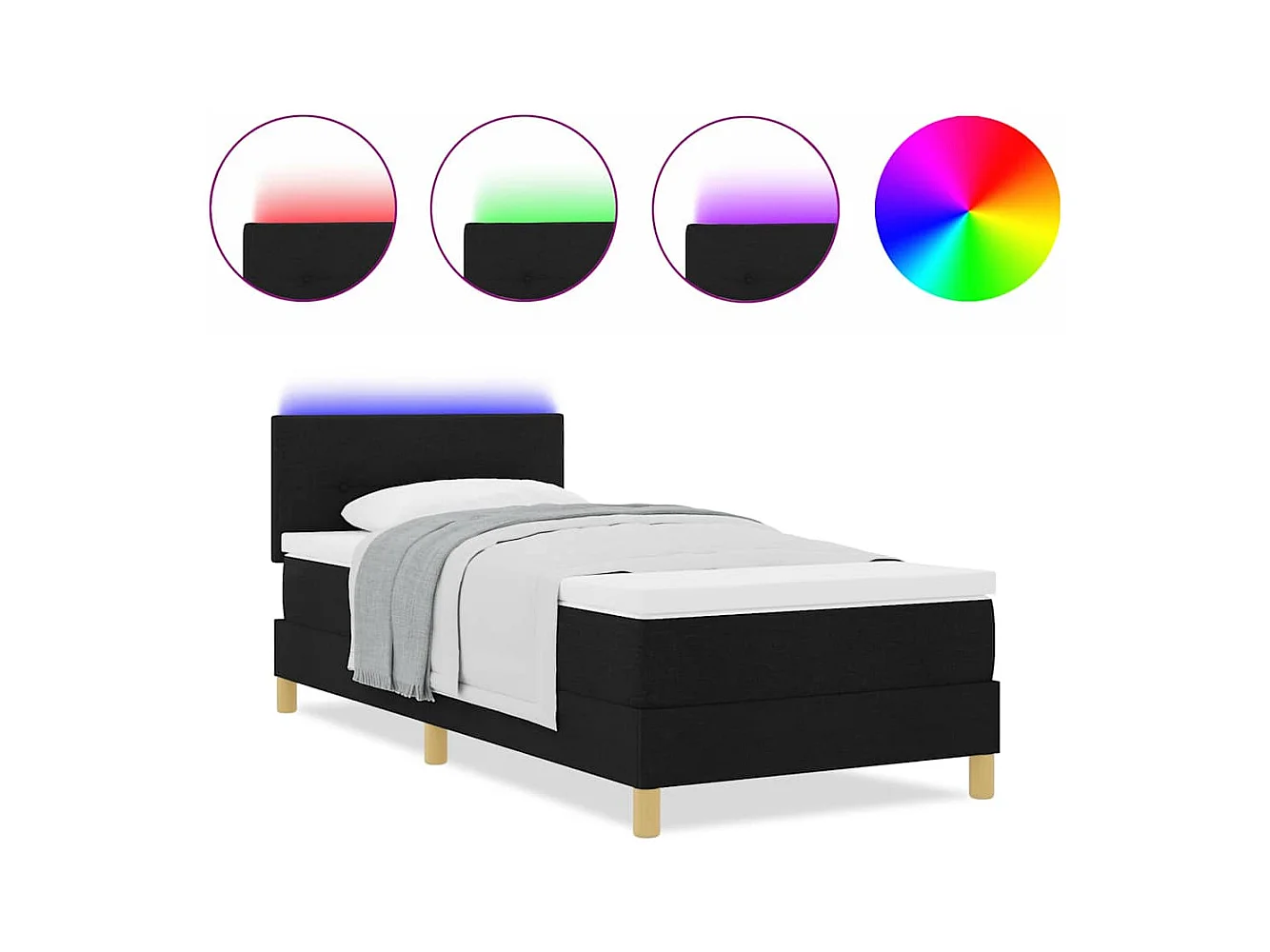 Cadre de lit avec matelas Noir 80 x 200 cm tissu