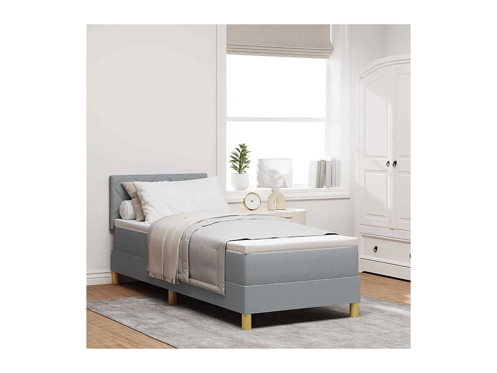 Cadre de lit avec matelas Gris clair 80 x 200 cm tissu