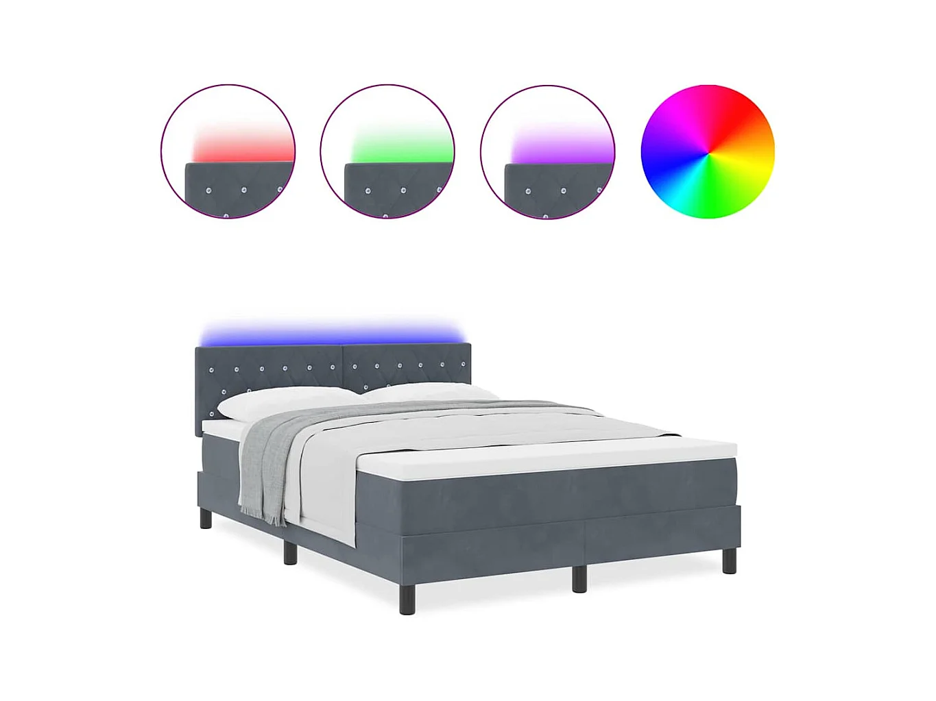 Cadre de lit avec matelas Gris foncé 140 x 200 cm Velours