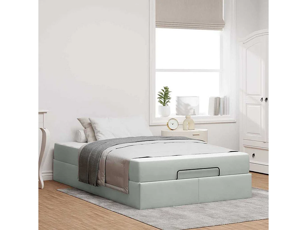 Cadre de lit avec matelas Gris clair 120 x 200 cm Velours