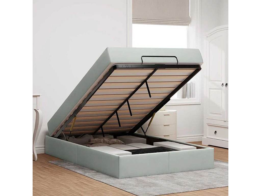 Cadre de lit avec matelas Gris clair 120 x 200 cm Velours