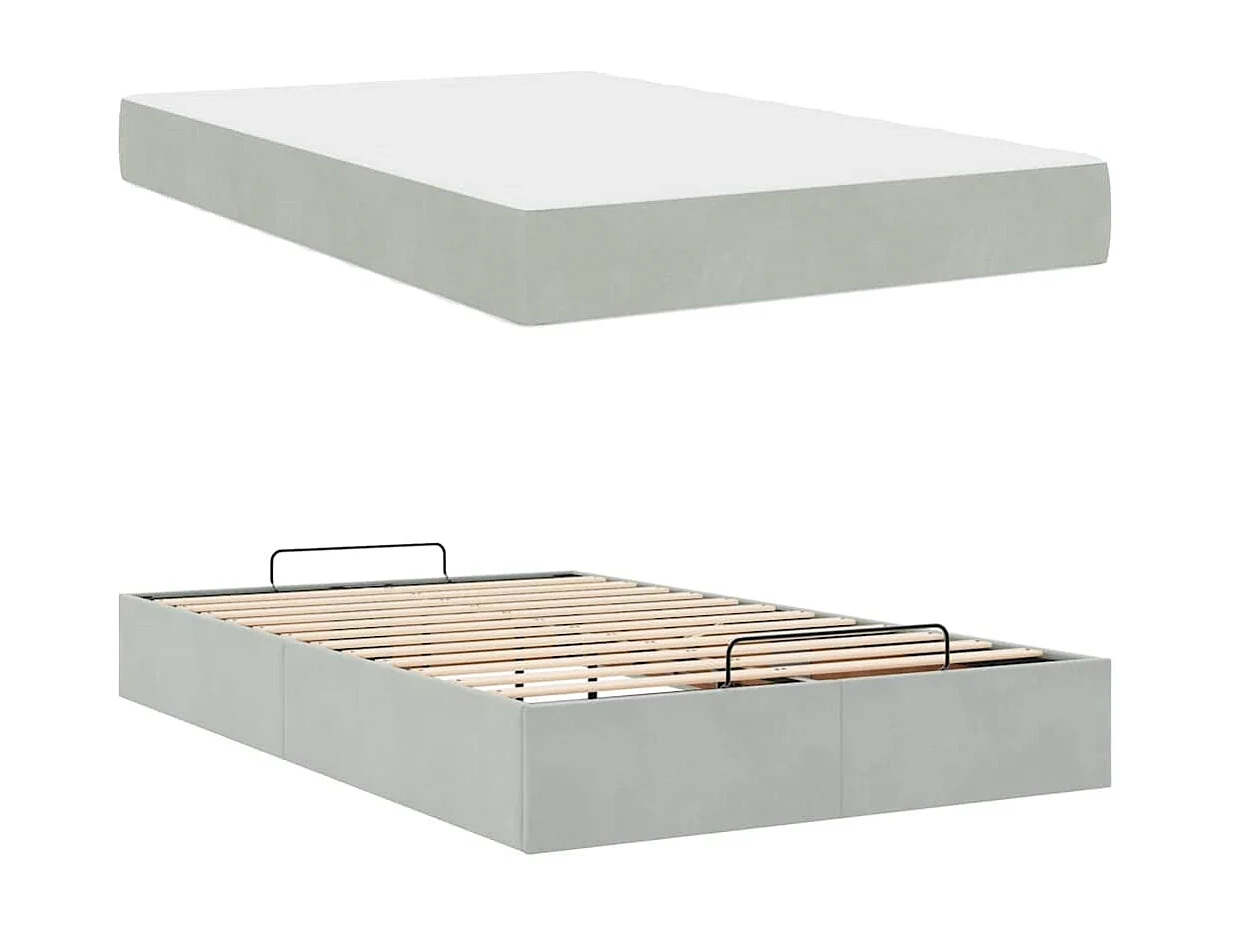 Cadre de lit avec matelas Gris clair 120 x 200 cm Velours
