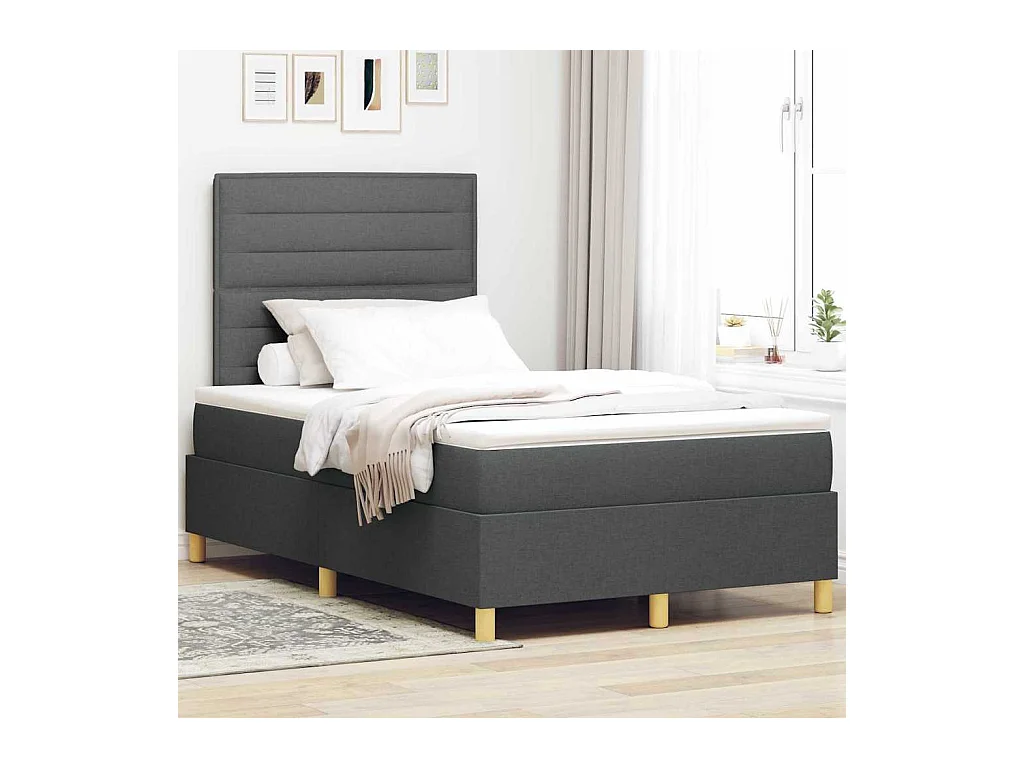 Cama tipo Box Spring con cabecera Gris oscuro 120 x 200 cm tela