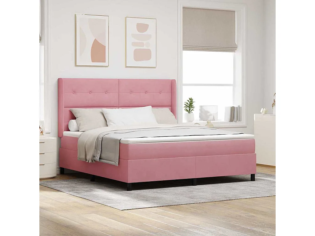 Cadre de lit avec Matelas LED Rose 180 x 200 cm Velours