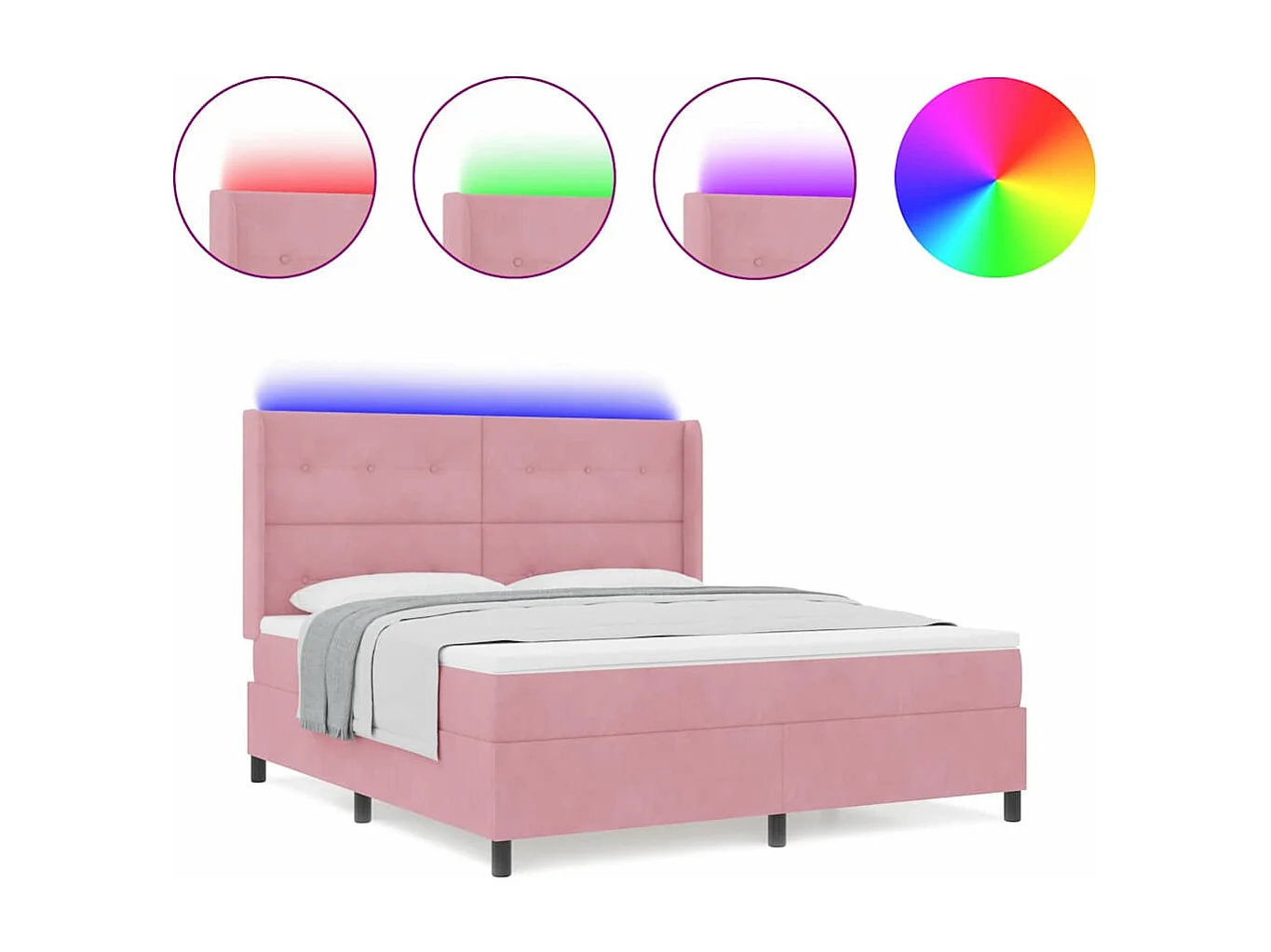 Cadre de lit avec Matelas LED Rose 180 x 200 cm Velours