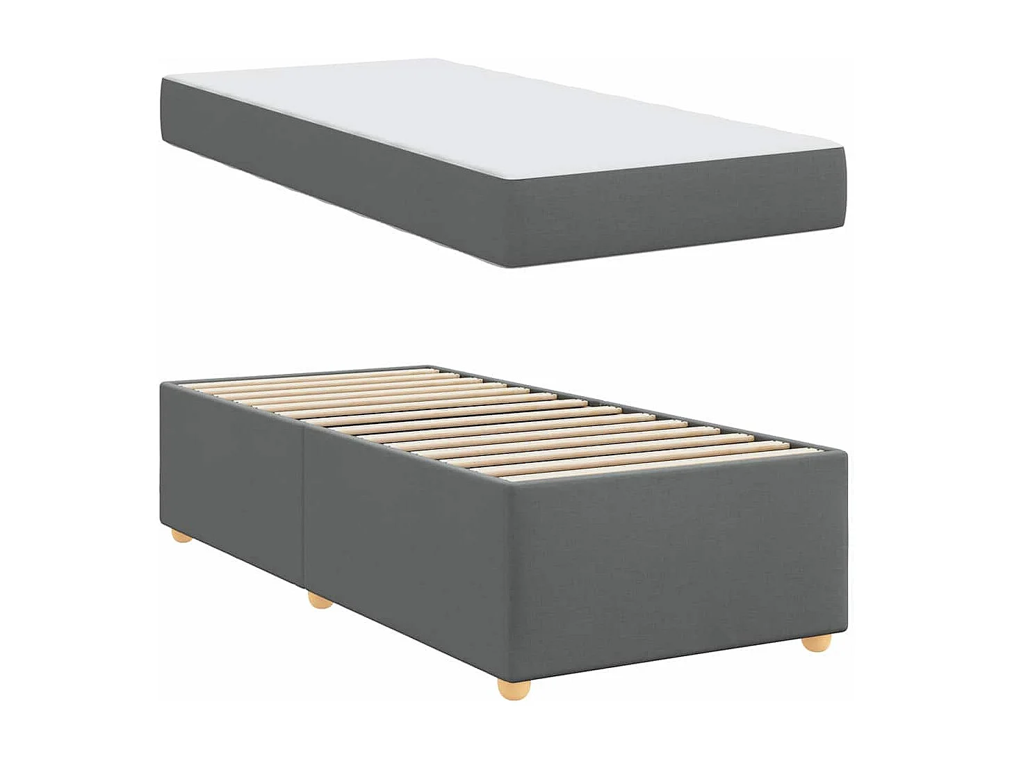 Cadre de lit avec matelas Gris foncé 80 x 200 cm tissu