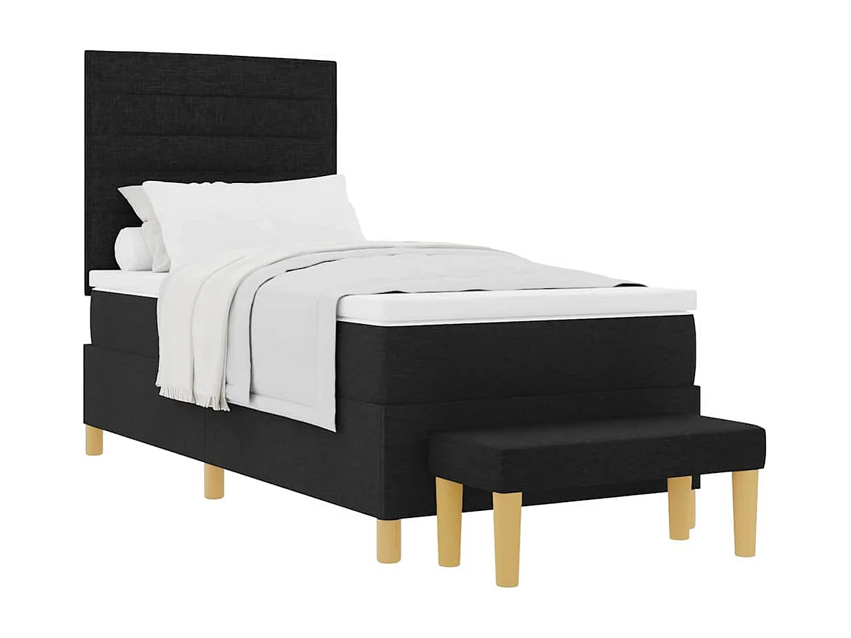 Cadre de lit avec matelas Noir 90 x 200 cm tissu
