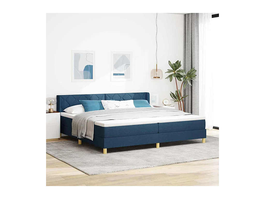 Cadre de lit avec matelas Bleu 200 x 200 cm tissu