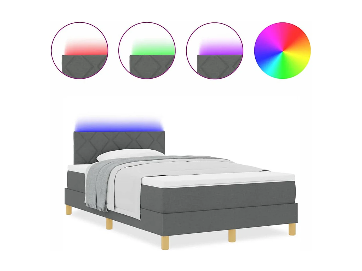 Cadre de lit avec matelas Gris foncé 120 x 190 cm tissu