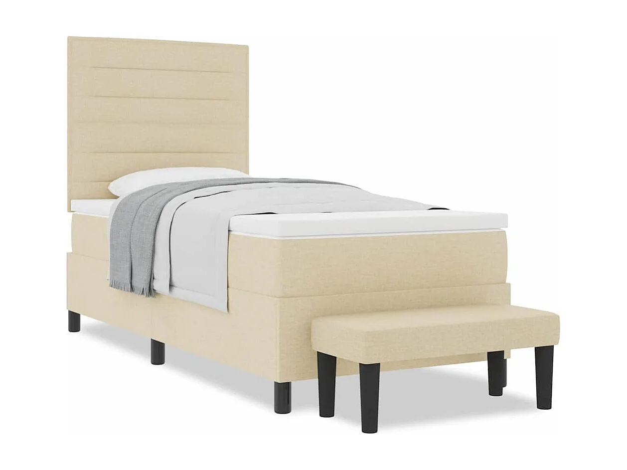 Cadre de lit avec matelas Crème 100 x 200 cm tissu