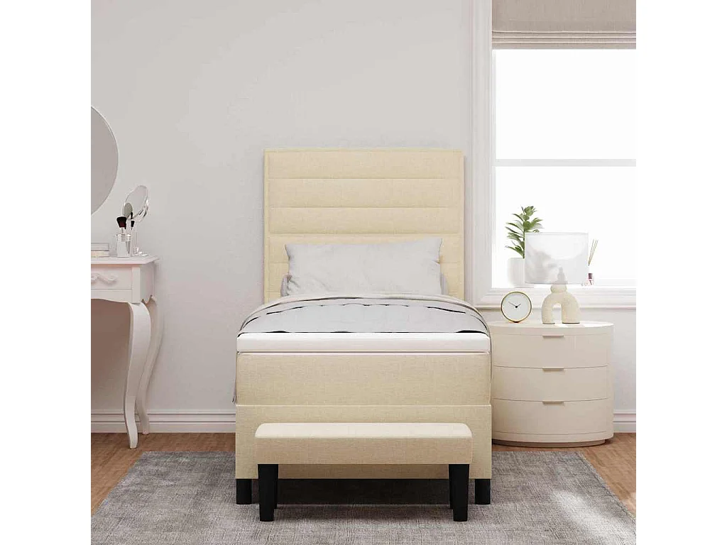Cadre de lit avec matelas Crème 100 x 200 cm tissu