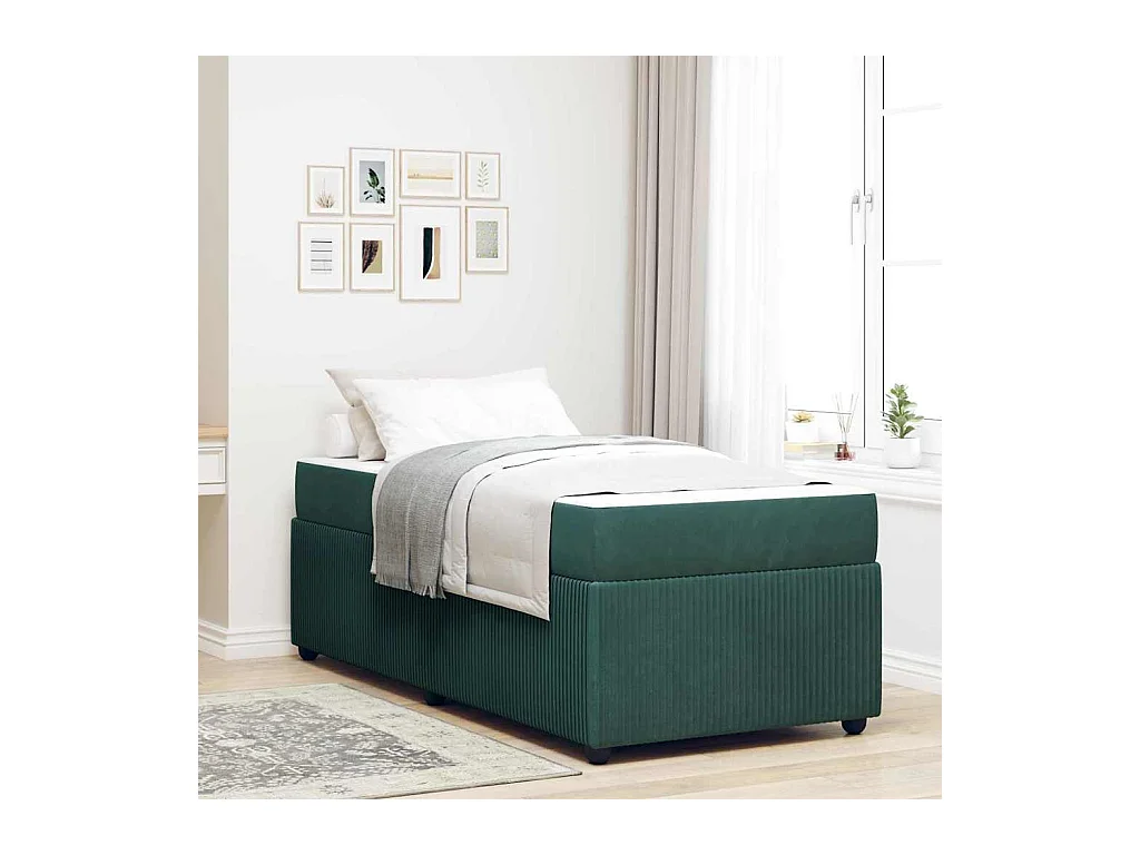 Cadre de lit avec matelas Vert foncé 80 x 200 cm Velours