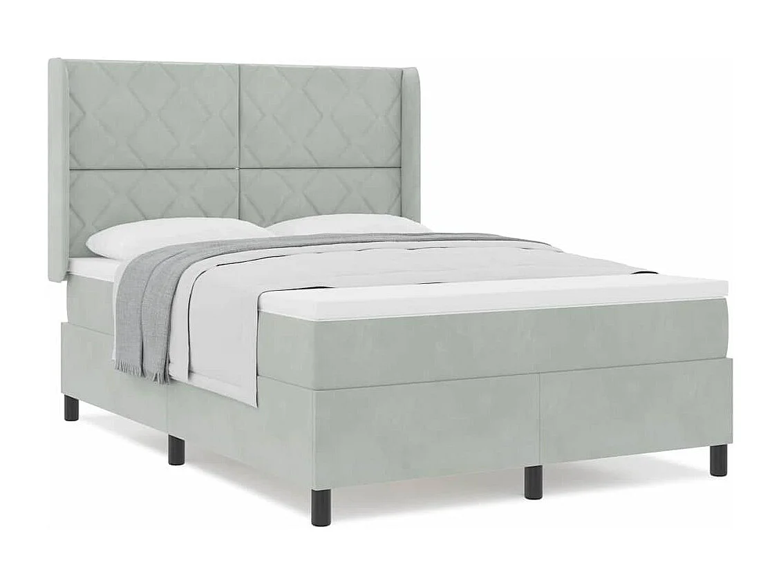 Cama tipo Box Spring Gris claro 140 x 200 cm Terciopelo