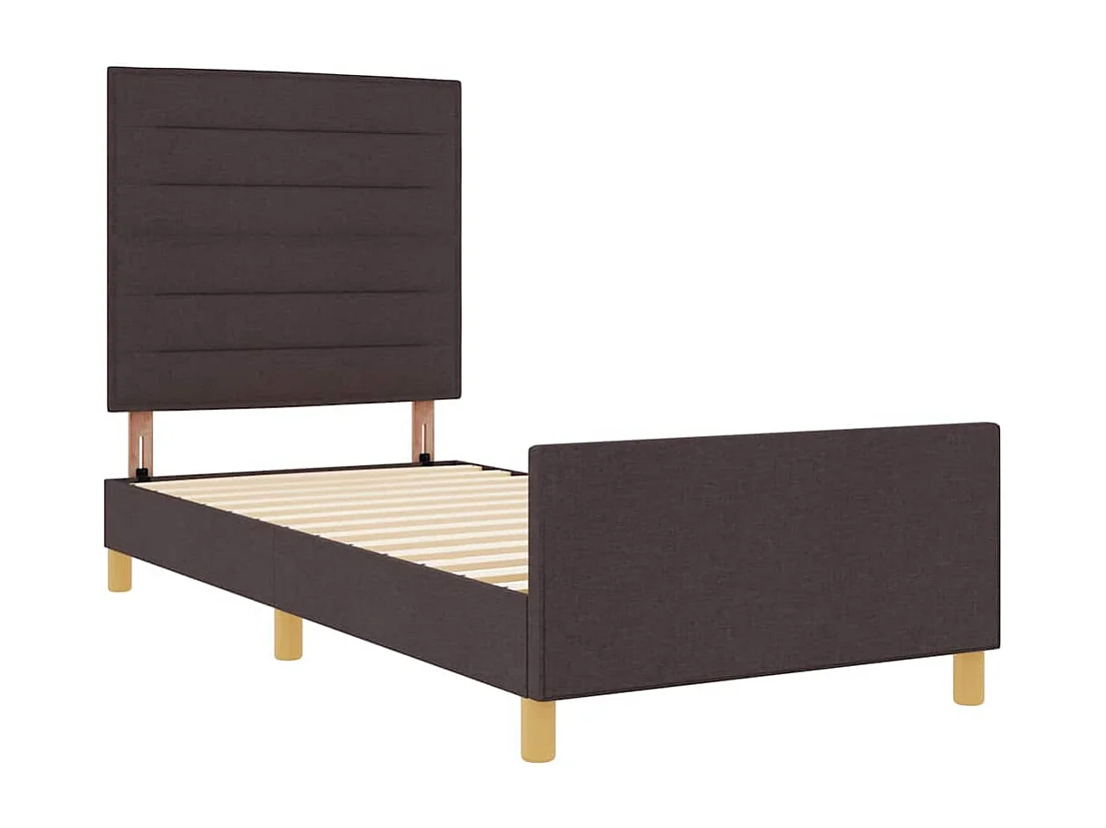 Estructura de cama con cabecera Marrón oscuro 90 x 200 cm tela