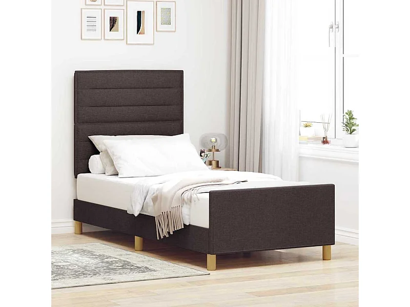 Estructura de cama con cabecera Marrón oscuro 90 x 200 cm tela