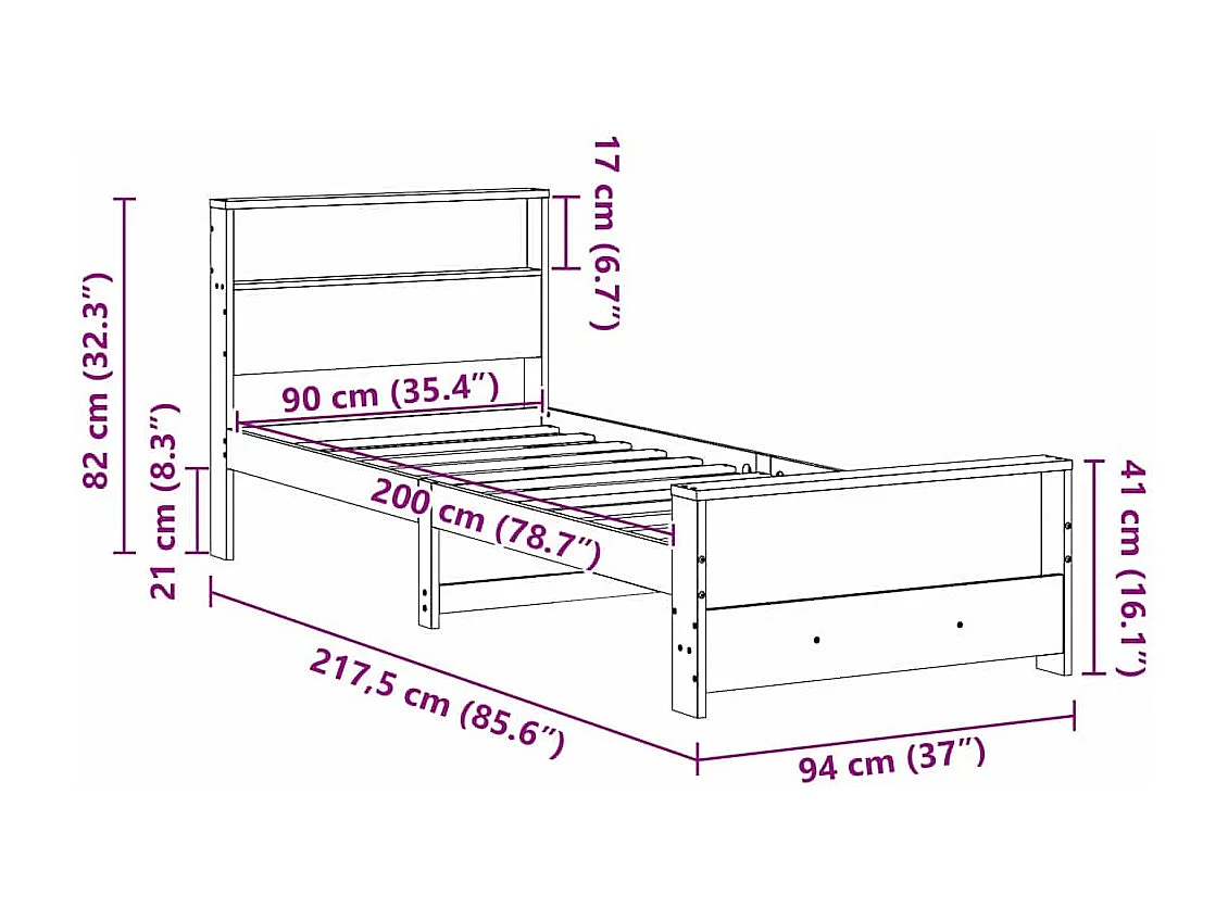 Cadre de lit Marron cire 90 x 200 cm Bois massif en pin