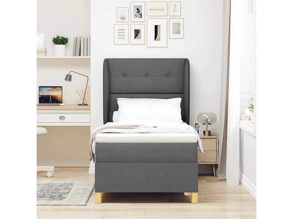 Cama con Somier y Colchón Gris Oscuro 90x190 cm de Tela