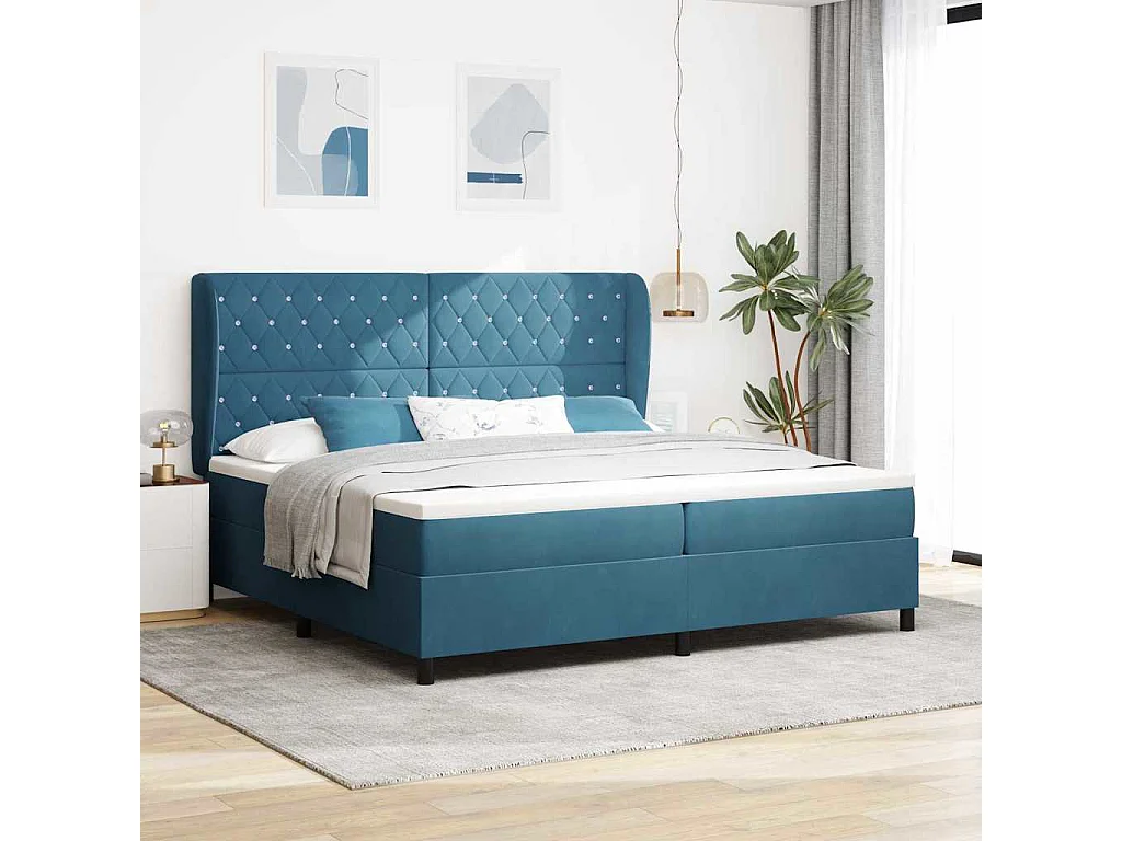Cadre de lit avec matelas Bleu foncé 200 x 200 cm Velours