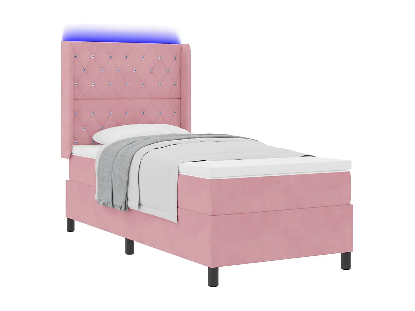 Cama con Box Spring LED y Colchón Rosa 90 x 190 cm Terciopelo
