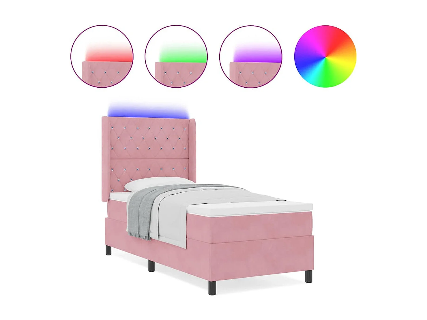 Cama con Box Spring LED y Colchón Rosa 90 x 190 cm Terciopelo