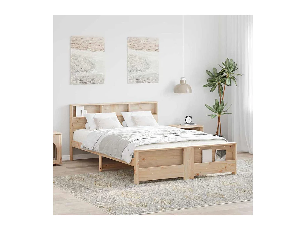 Bedframe met hoofdeinde Bruin 140 x 200 cm Massief grenenhout